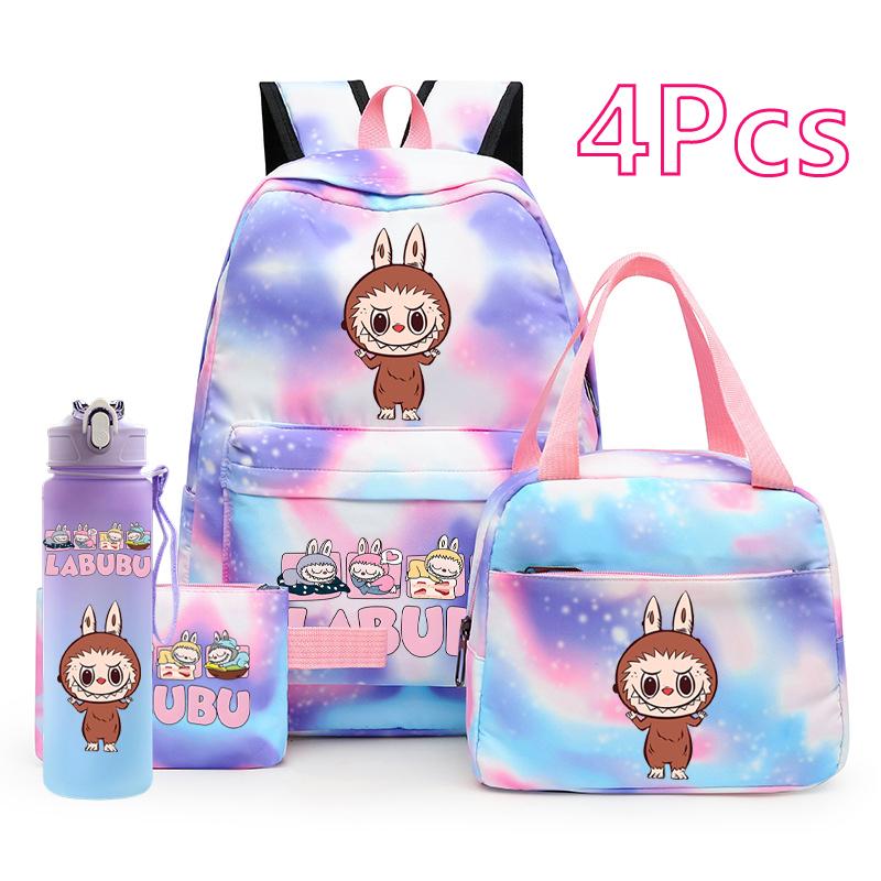 4Pc/set Cute Backpack Lunch Bag Pencil Bag Student Schoolbag Boy Girl School Bookbag 750Ml Outdoor Sports Water Bottle