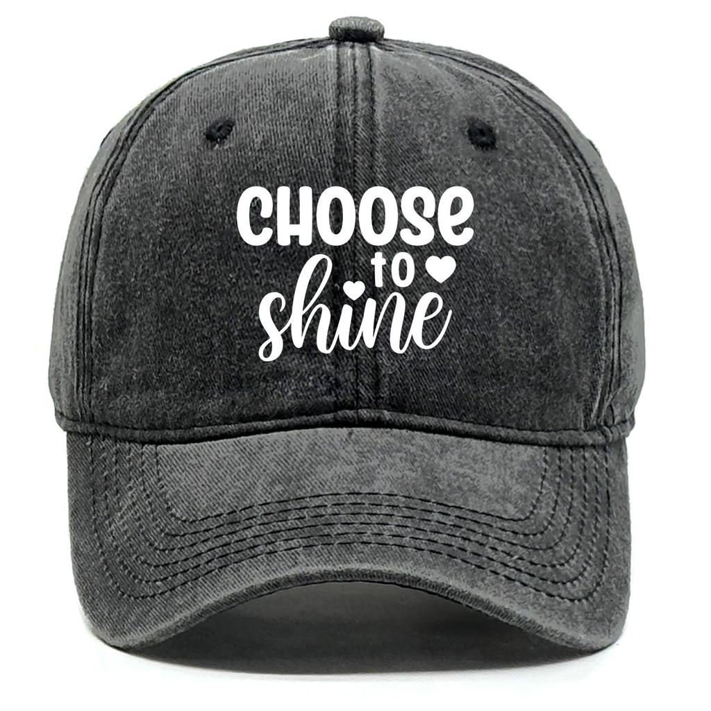 Choose To Shine" Print Adjustable Baseball Hat, White Text Trucker Hat Inelastic Cozy Breathable Slouchy Snapback Baseball Cap