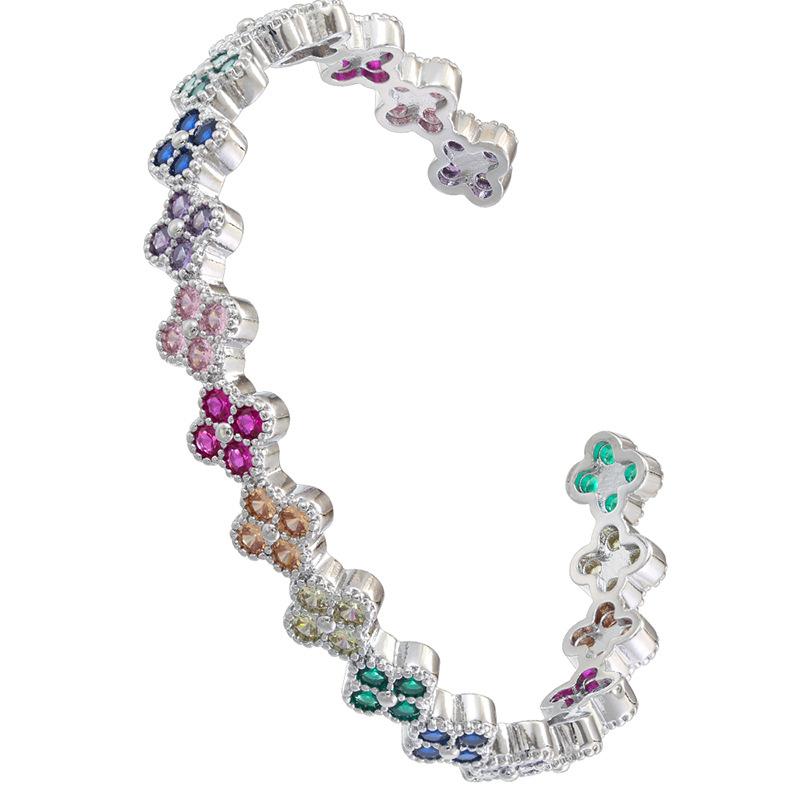 Light Luxury Copper With Colored Diamonds Clover Opening Adjustable Bracelet Flower Petal Bracelet Vl570