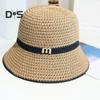 Summer Women Fisherman Hat Sun Protection Anti-UV Foldable Straw Hat Letter Decor Breathable Portable Camping Beach Travel Gardening Sun Cap