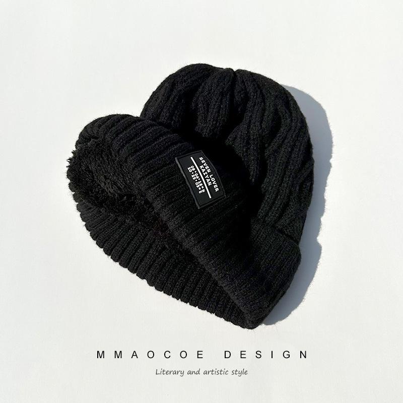 Autumn and winter warm plush thickened wool hat female Maillard Han Xian small face pullover curling student knitted hat