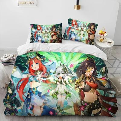 3D-Druck Genshin Impact Spiel Bettwäsche Set Schlafzimmer Weiche Moderne Tagesdecken Bequeme Kinder Bettbezug Steppdeckenbezug Und Kissenbezug