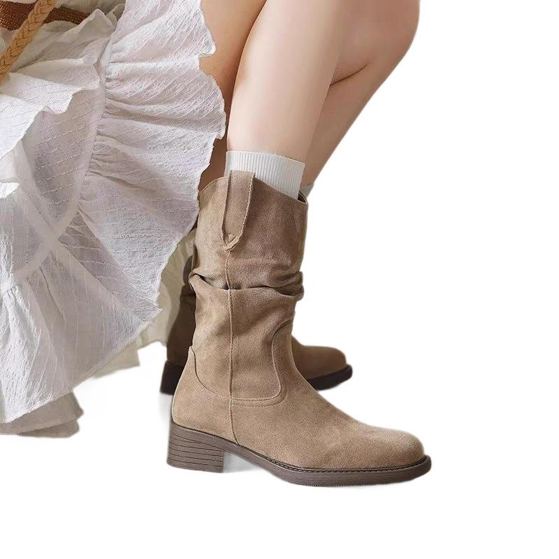 Maillard Martin boots women's 2025 summer new super fire thick-soled mid-tube western cowboy short boots stack knight boots