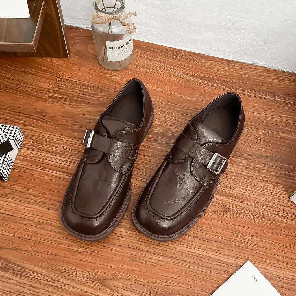 Grape mother platform small leather shoes women small height increase loafers British style retro uniform single shoes women's high sense