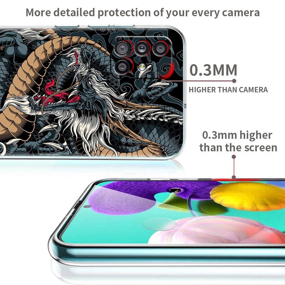 Clear Case For Samsung Galaxy A52 A12 A51 A32 A21s A71 A32 A22 50 A70 A31 A72 5G Phone Cover Fashion Chinese Vintage Dragon