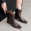 Autumn and winter leather women's leather boots versatile round head medium heel large size women's boots new rear zipper sheepskin low boots women