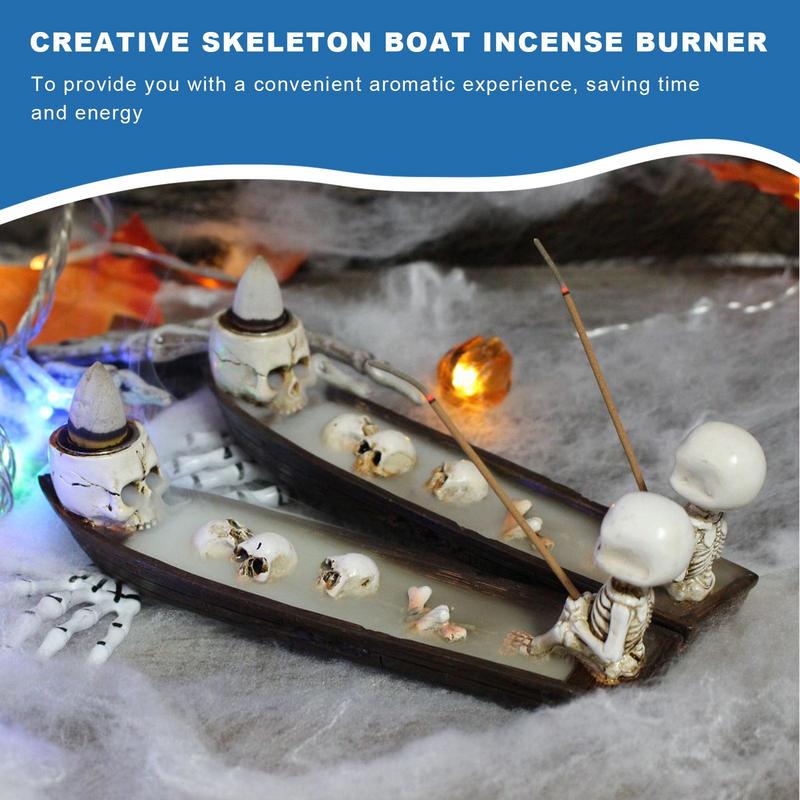 Creative Skull Incense Holder Ghost Incense Stick Tray Resin Boat Decorative Incense Holder for Study Room Bedroom Living Room