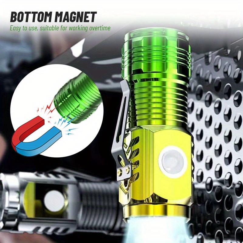 Multi functional Mini LED Flashlight with Pocket Clip and Magnetic Tail USB Rechargeable,5 Lighting Modes,Portable Torch for Camping,Hiking,Car Repair