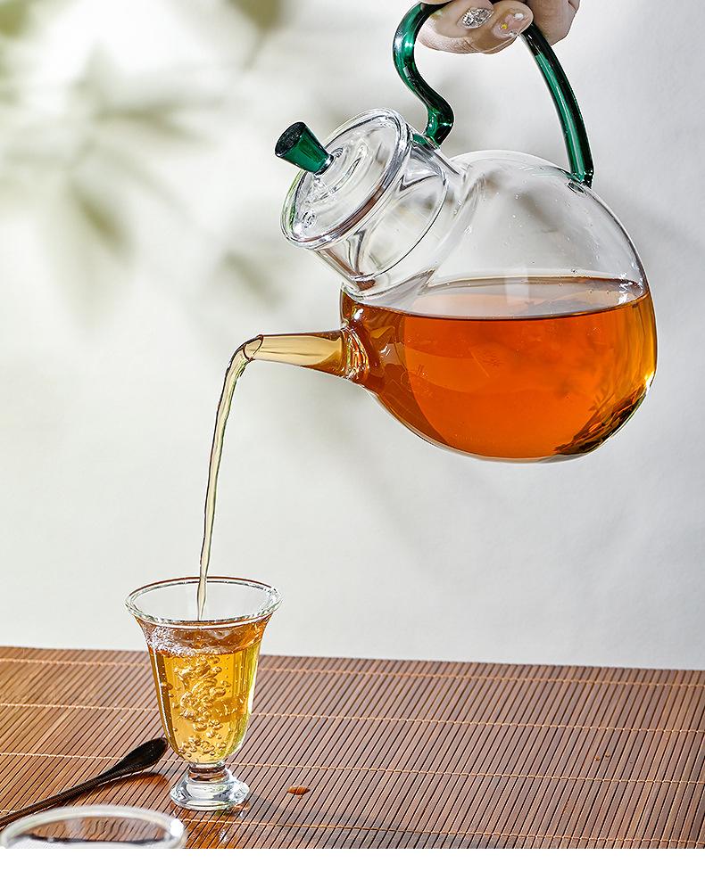 Glass Teapot with Heat-Resistant Handle, Tea Separation Set, Small Hand-Held Brewing Pot