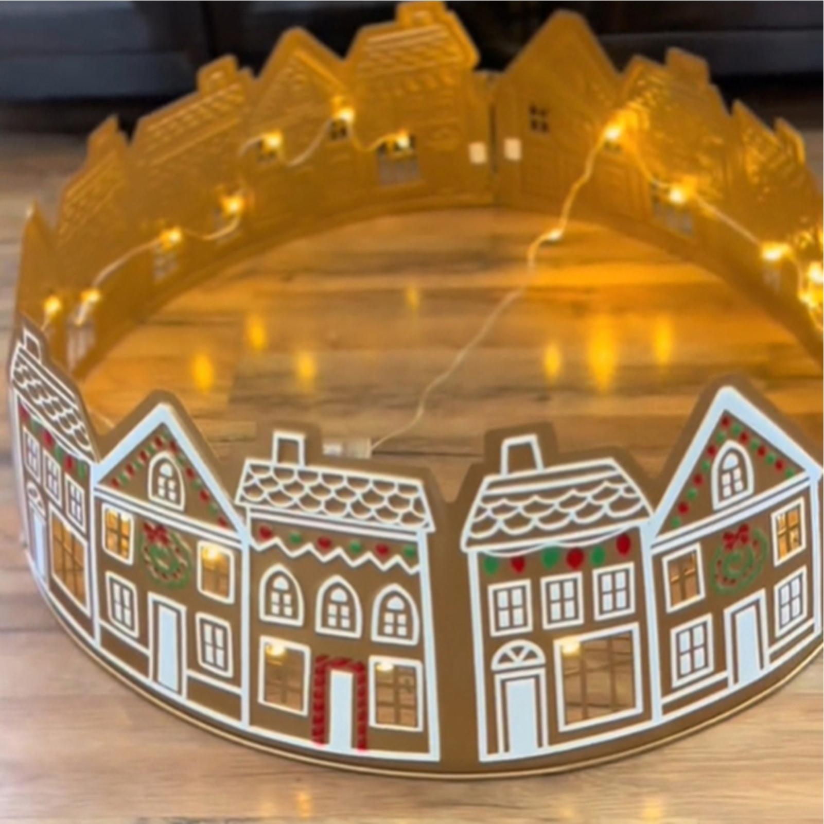 

Christmas Tree Gingerbread House Collars LED Xmas Tree Gingerbread House Skirt Collar Holiday Supplies for Fireplace Entryway 26 inches