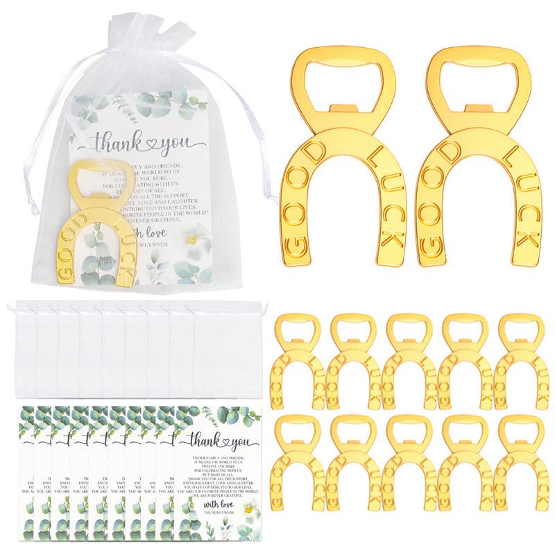 

12 шт. Відкривачка для пляшок «Щаслива підкова» Відкривачка «Щасливі підкови» Весільні сувеніри з картками-тегами Прозорий мішечок для весілля, дня народження золотистий