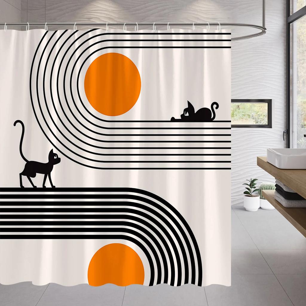 Abstract Geometric Black White Red Shower Curtain 3D Block Square Elegant Frame Modern Decor Fabric Bathroom with Hook Grey