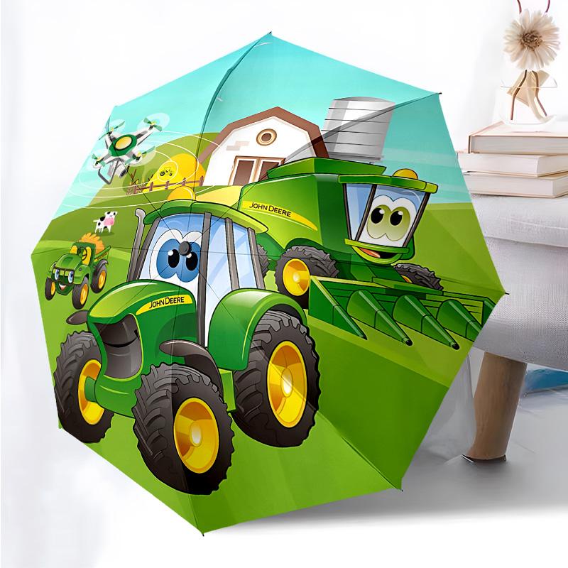Cartoon-Traktor-Thema Faltbarer Regenschirm Mode Automatik-Öffnung 8 Eisenrippen Kunststoffgriff Faltbarer Sonnenschirm Perfekte Weihnachtsgeschenke