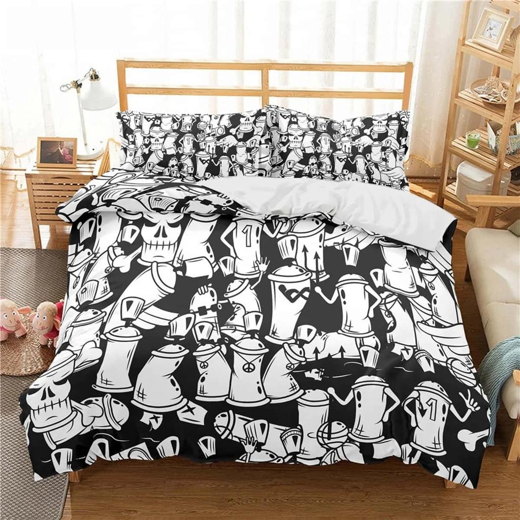 Mode 3D Cartoon Graffiti Print Polyester Bettwäsche-Sets Kind Kinder Abdeckungen Jungen Bettwäsche Set für Teens King Size Home Textilien