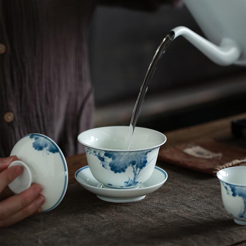 Sushic Hand-Painted Blue & White Gaiwan Tea Set