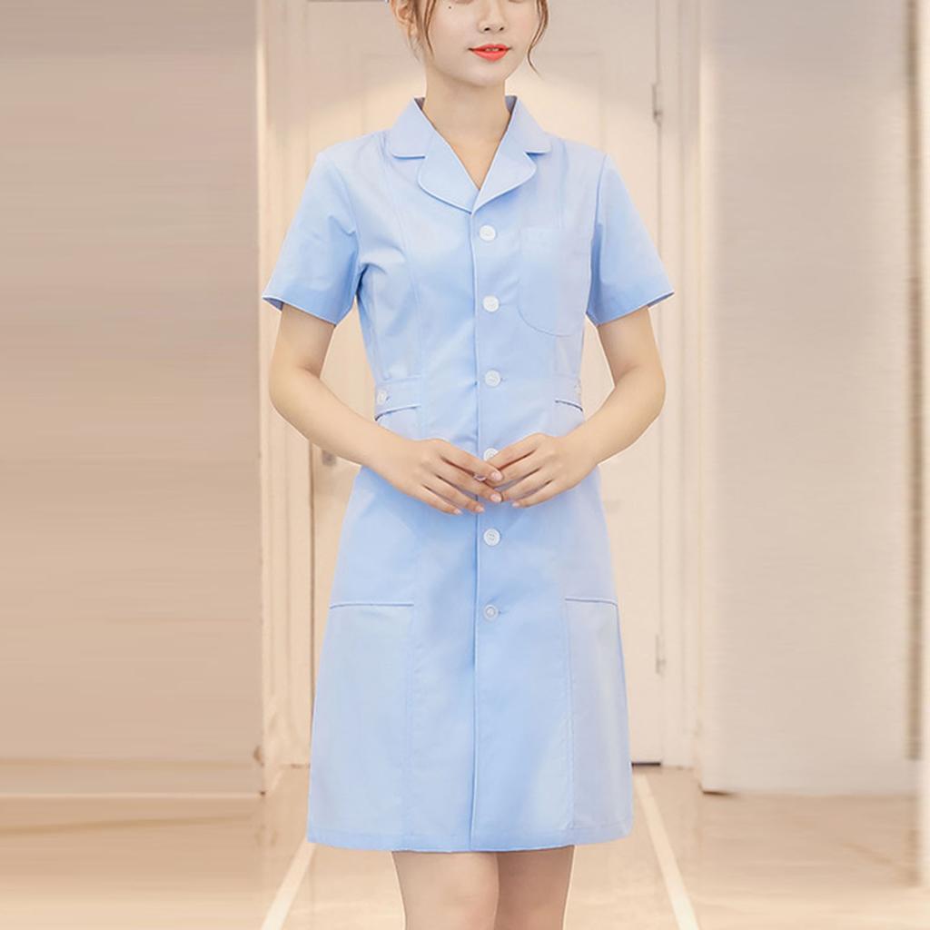 Women's Fashion Up And Down Round Neck Short Sleeve Solid Color  Uniform Dresses