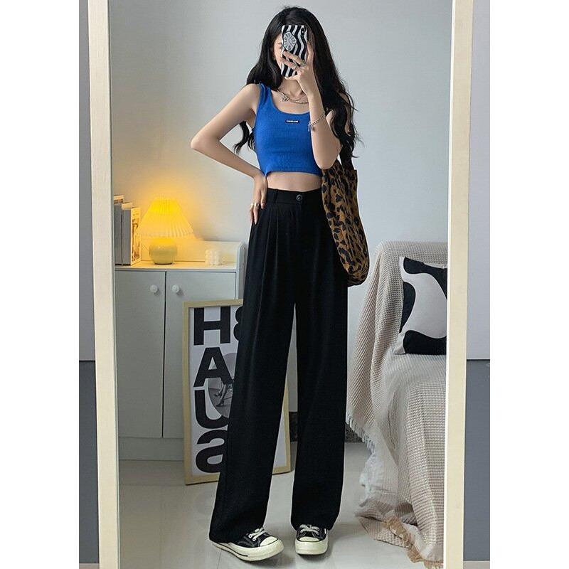 Suit Pants High Waist Casual Straight Pants Loose Drape Small Trousers