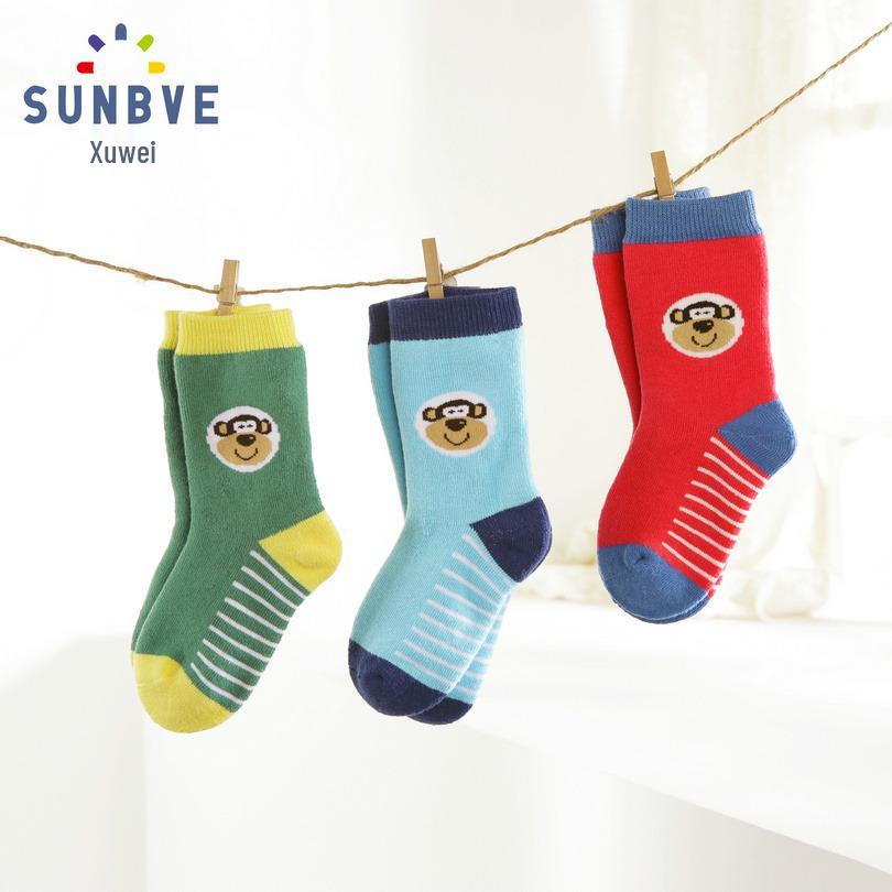 Children's Autumn/Winter Terry Cloth Mid-Calf Socks – Korean Style, Thick Cotton for Boys and Girls.