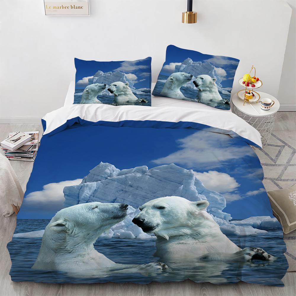 Polyester Duvet Cover With Pillowcases 3D Print Polar Bears On The Island Couples Arctic Animals Bedroom Set Bedding Dropship