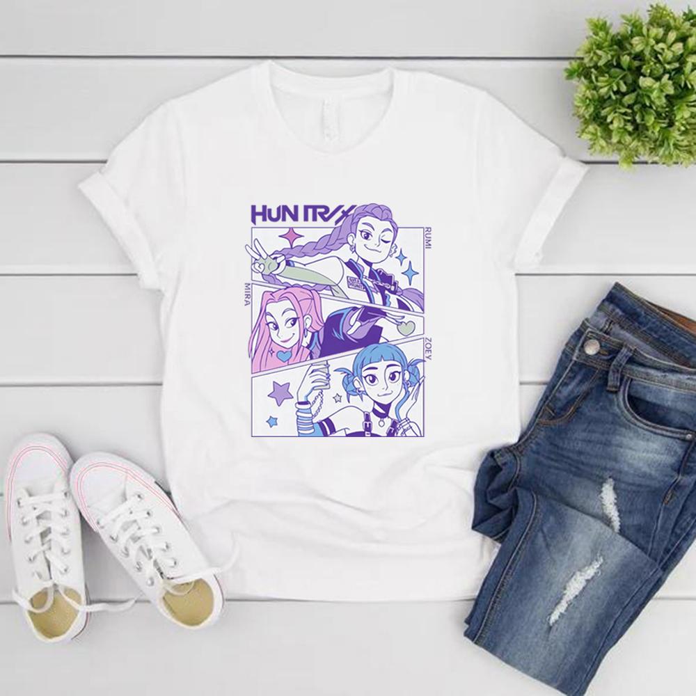 Kpop Lovci démonů Tričko Dárek pro milovníka korejského popu Kpop Huntrix Tričko Ležérní s krátkým rukávem Dámská trička Streetwear Dámské topy