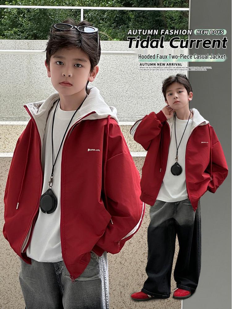 Boys' Korean Style Patchwork Hoodie Jacket - Autumn 2025