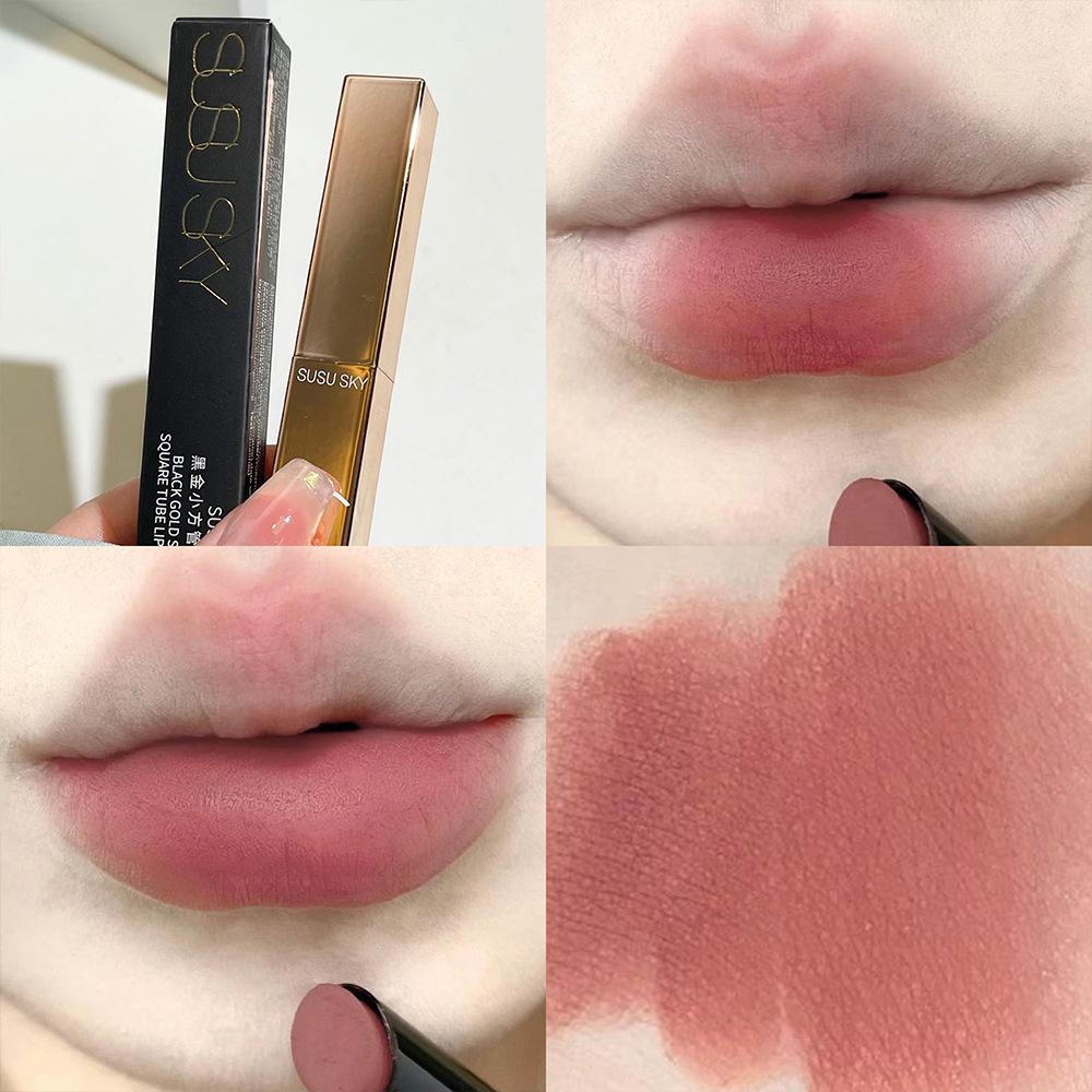 

Черное золото, маленькая квадратная губная помада в тюбике, телесная бархатная матовая зеркальная увлажняющая глазурь для губ, веганский белый доступный вариант