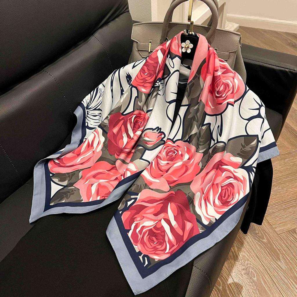 91Cm square scarf silk scarf women's new literary and fashion scarf accessories autumn and winter retro versatile shawl