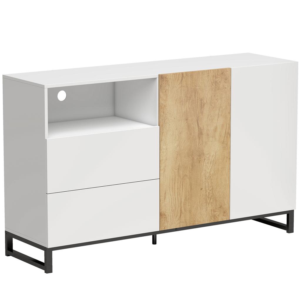 Sideboard Modern Storage Cabinet with 2 Soft-Close Doors and 2 Drawers 140x40x85 Cm, White