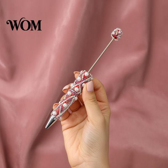 Handmade Jewelry Writing Pens DIY Beadable Pen, Bling Rhinestones And Faux Pearls Beaded Gift Ideas Black Ink Ballpoint Pen for Office School Supplies