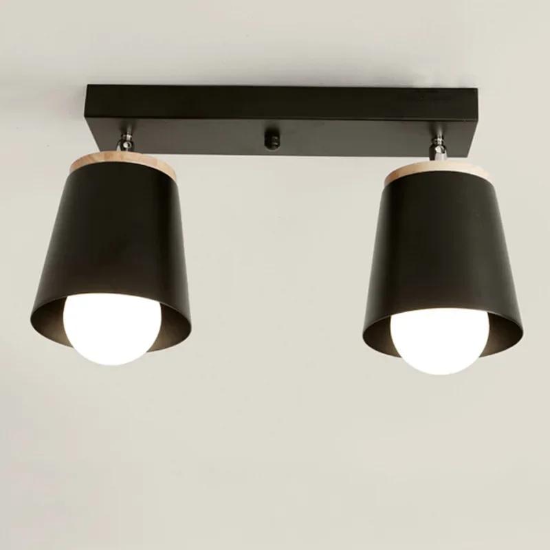 Modern E27 Rotatable LED Ceiling Lamp Wood Iron Ceiling Spot Light Black White Indoor Ceiling Wall Mounted Light for Aisle