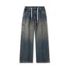 Autumn American Retro Washing Tool Drawstring Jeans Men's Loose Straight Pants