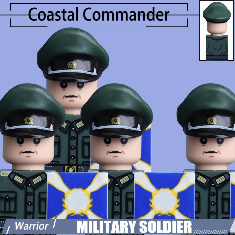 WW2 Naval Shore Troops Soldier Figure Building Blocks Army Officer Warrior Cap Helmet Flag Accessories Military Bricks Toys Boys