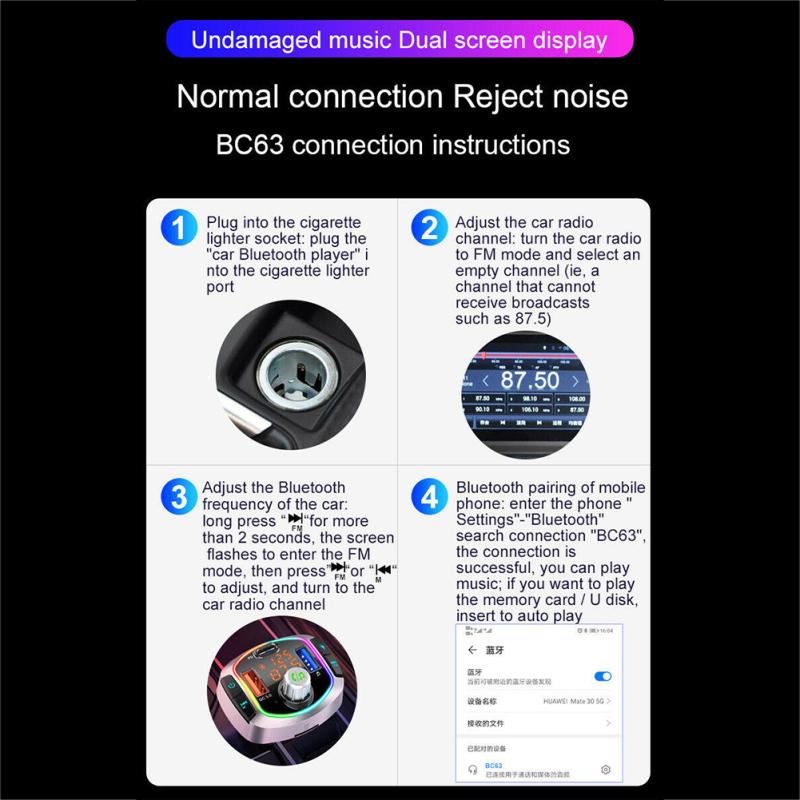 Bc63 Car Bluetooth-compatible V5.0 Mp3 Player 12v~24v Car Charger Pd Fast Charging Multifunction Fm