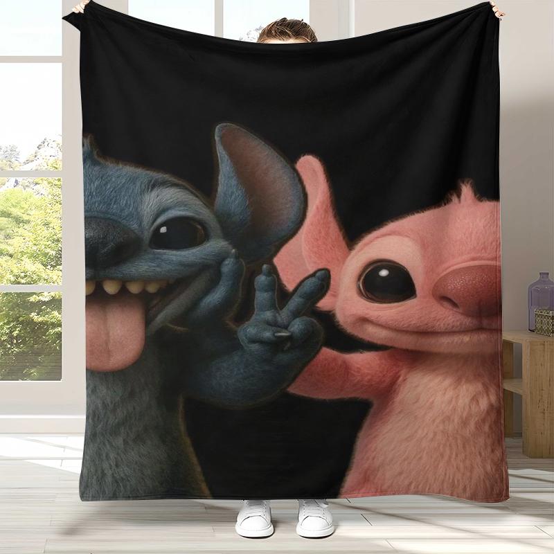 Kawaii S-Stitch Cartoon Flannel Blanket,Ultra Soft Warm Plush Throw for Home Bedroom Bed Sofa Cover Camping Picnic Gift Kids