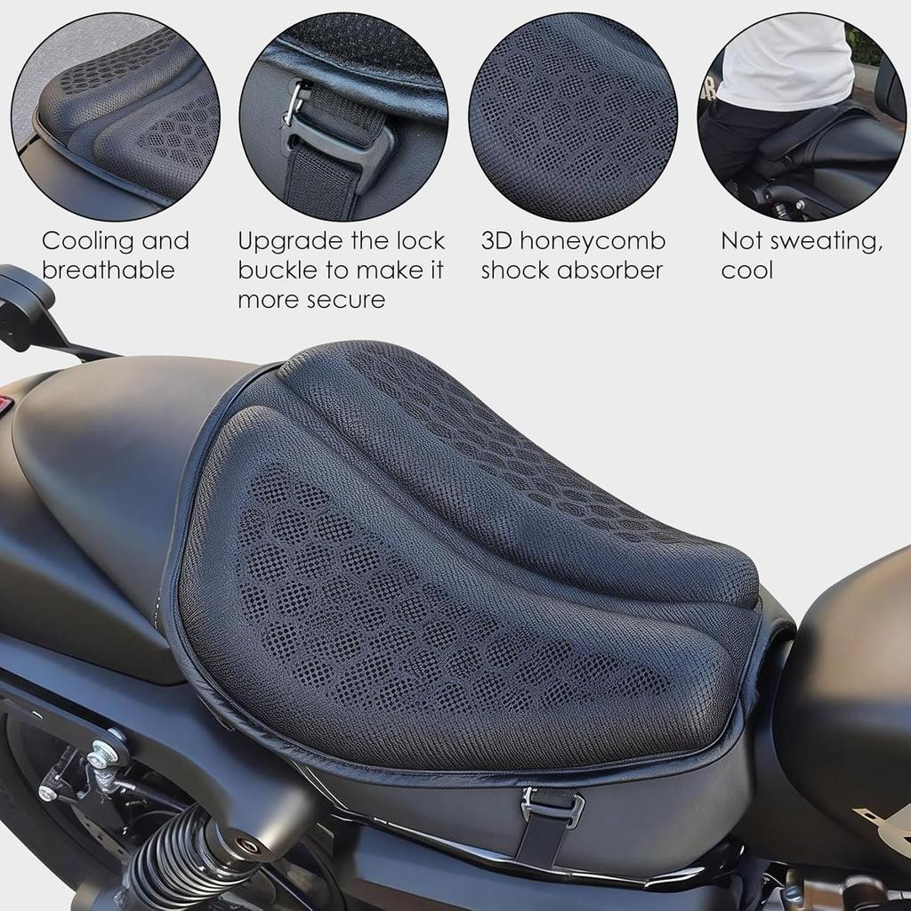 Motorcycle Gel Seat Cushion-Foldable Soft Pressure Relief Pad with Petal Ergonomic Design&3D Honeycomb Breathable Structure