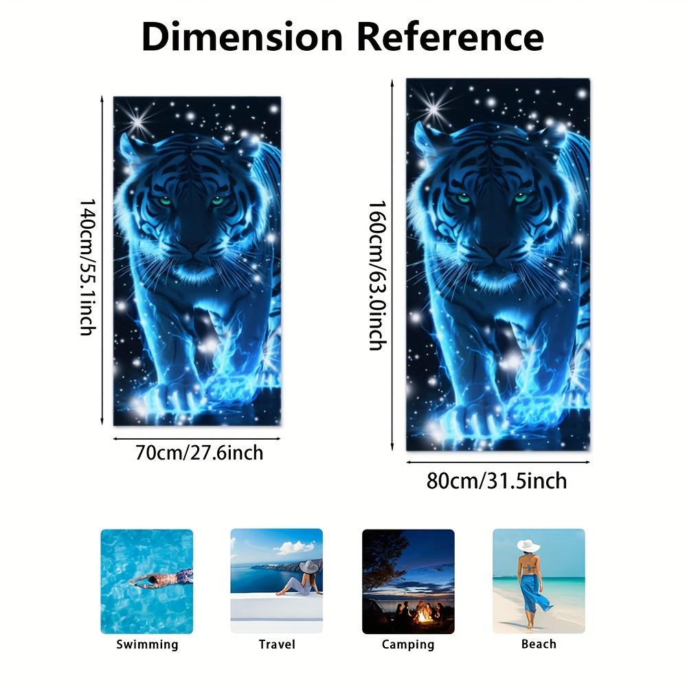 Tiger Pattern Microfiber Beach Towel, Quick Dry Sand Resistant Absorbent Stylish for Men Women Girls Teens Travel Swim