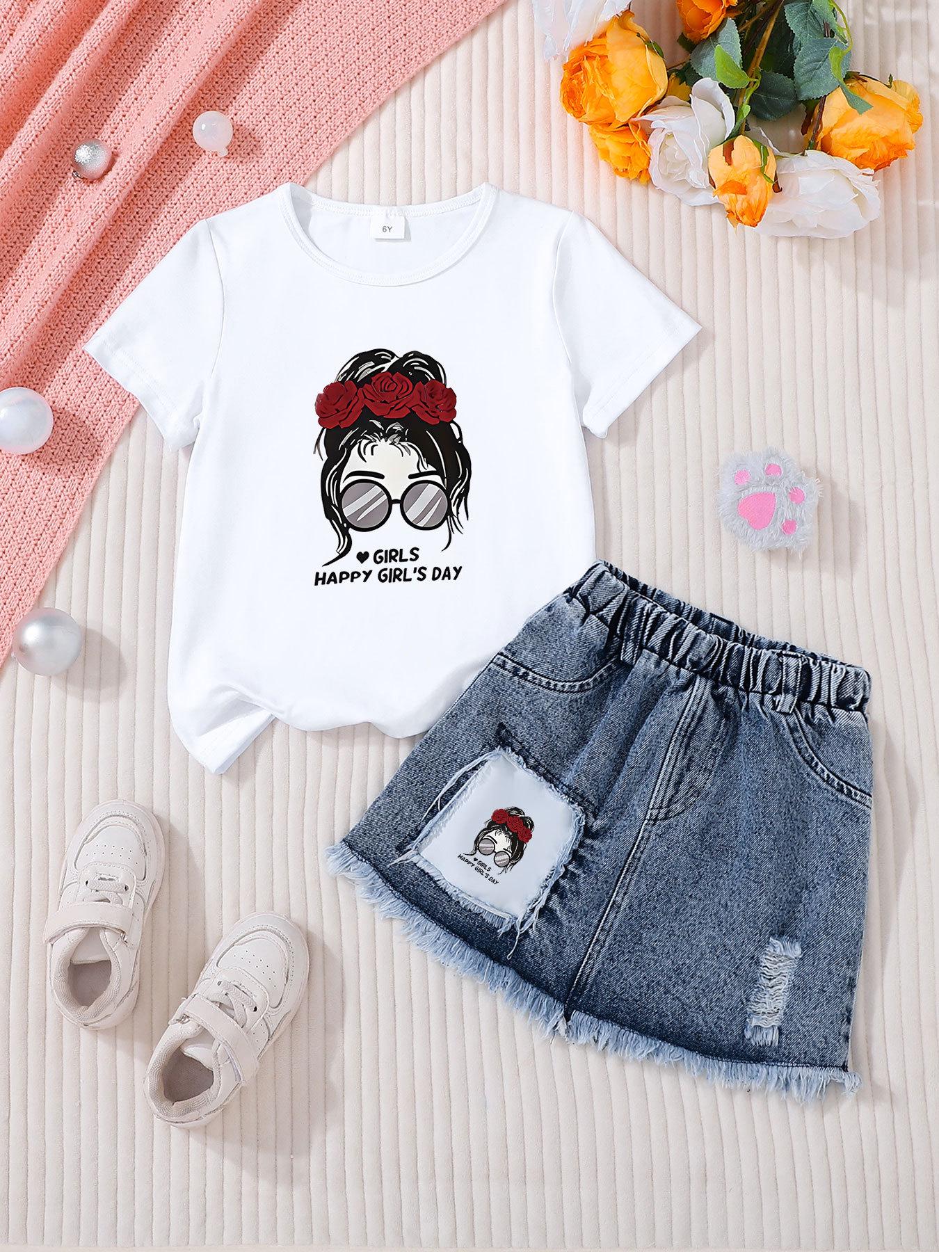 Girls  Denim Skirt & Top Casual Fashion Set 6Y