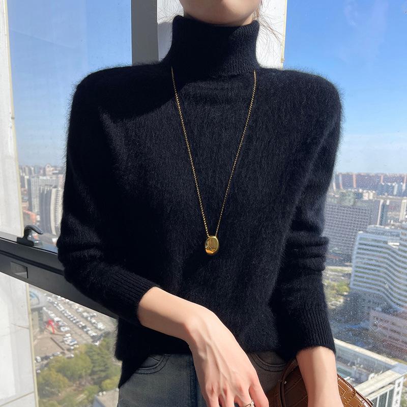 2025 A/W Women's High Neck Loose Knit Mink Velvet Cashmere Sweater