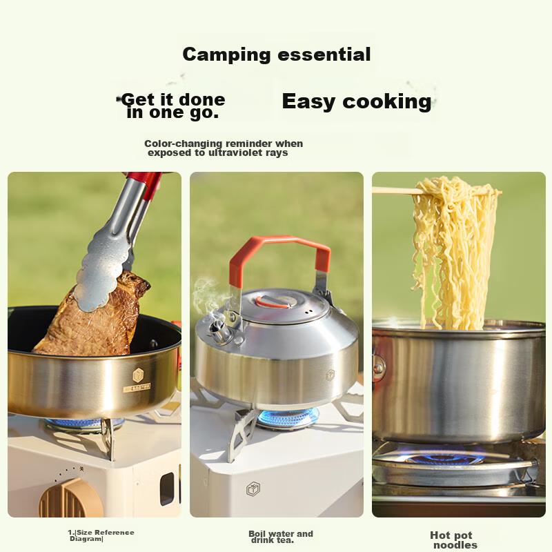 Original 304 Stainless Steel Kettle Cookware Set, Outdoor Camping Equipment, Portable Cooking Gear with Bag, Three-In Pot Set