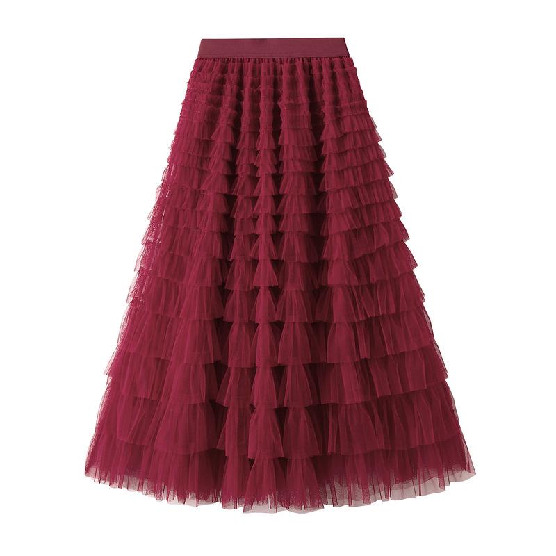 Fairy White Tulle Pleated Long Midi Skirt for Women - Spring/Autumn 2024 Collection.