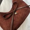 Vintage Bow Candy Color Women Suede Shoulder Bags Simple Lightweight Ladies Crossbody Bag Portable Girls Handbags Purse