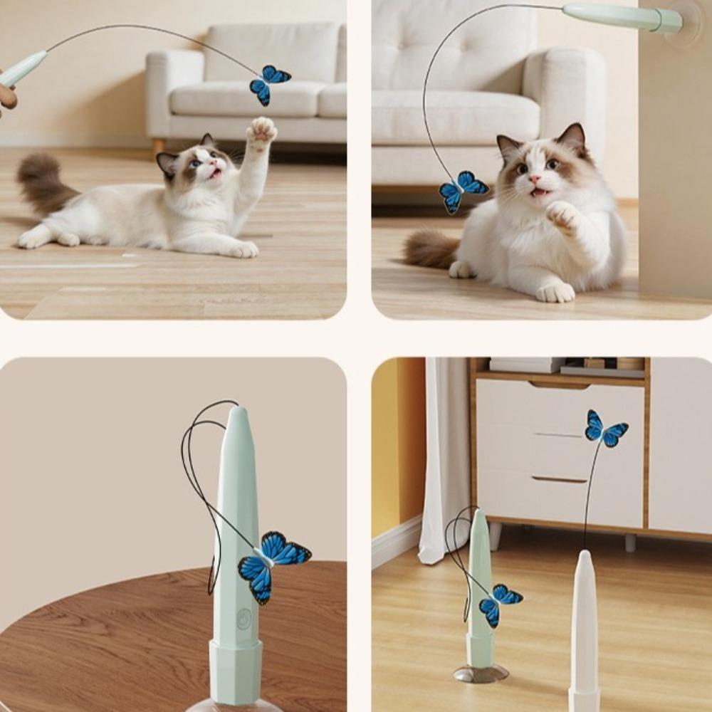 Suction Cup Base Cat Teasing Stick USB Rechargeable Electric Butterfly Cat Toy  Cat Exercise