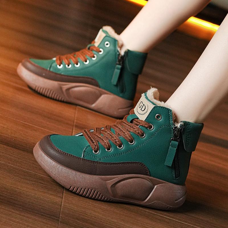 Trendy Double Zipper Cotton Shoes 2024 Winter New Style Warm High Help Thick Bottom Anti Slip Commuter Women's Vulcanized Shoes