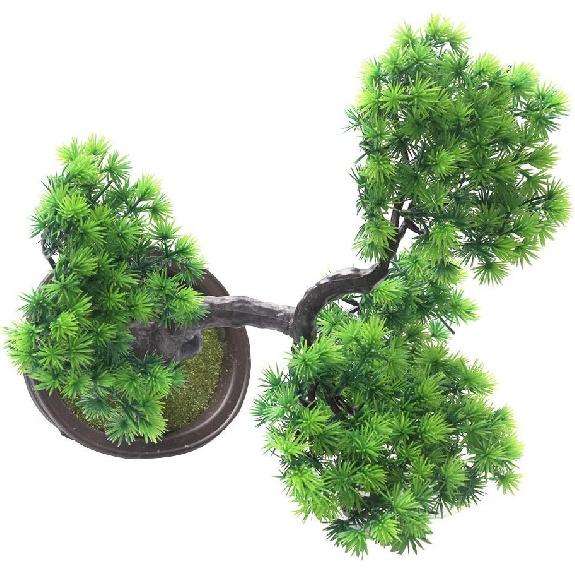 KOET Artificial Bonsai Pine Tree, 11Inch Faux Potted Plant Desk Display Fake Tree Pot Ornaments, Japanese Cedar Bonsai Plant for Home, Office