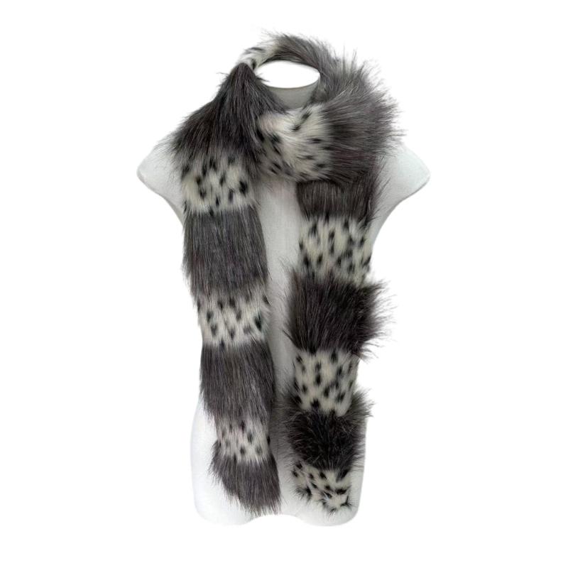 

Leopards Print Patchwork Fleece Scarf Shawl Unisex Soft Plush Winter Accessory For Family Matching And Outdoor Activity 1 сірий колір