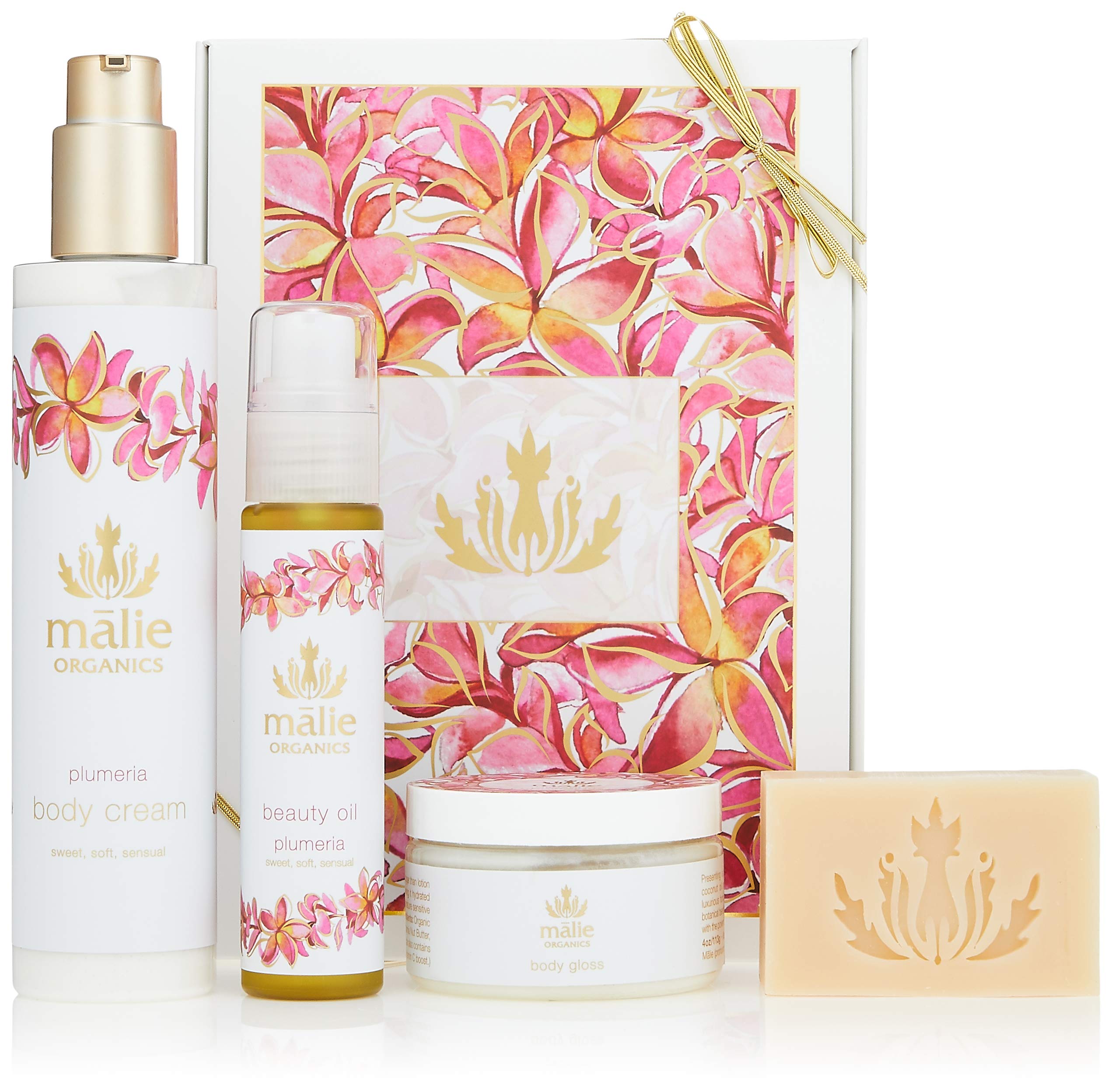 

Malie Organics Роскошный спа-бокс Плюмерия Косметическое масло Крем для тела Блеск для тела Роскошный крем (Содержимое набора / / / Мыло)