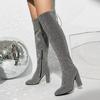 Women Thigh High Boots Grainy Sequin Bling Bling Over the Knee Boots Back Lace Up Sung Fit Casual Heels Shoes