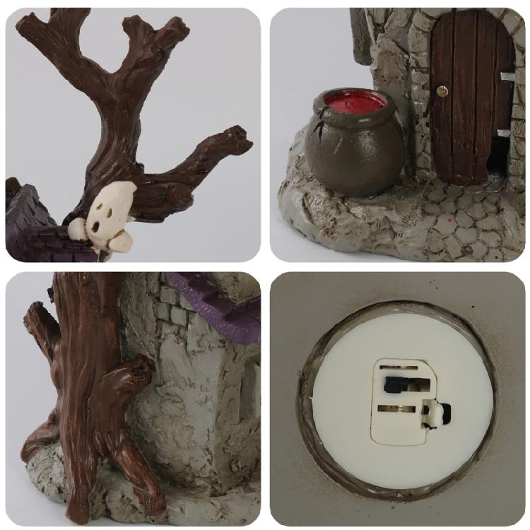 Resin Ghostly Town Haunted Houses Halloween Decorations Lighted Halloween Village Houses with LED Light for Table Desk