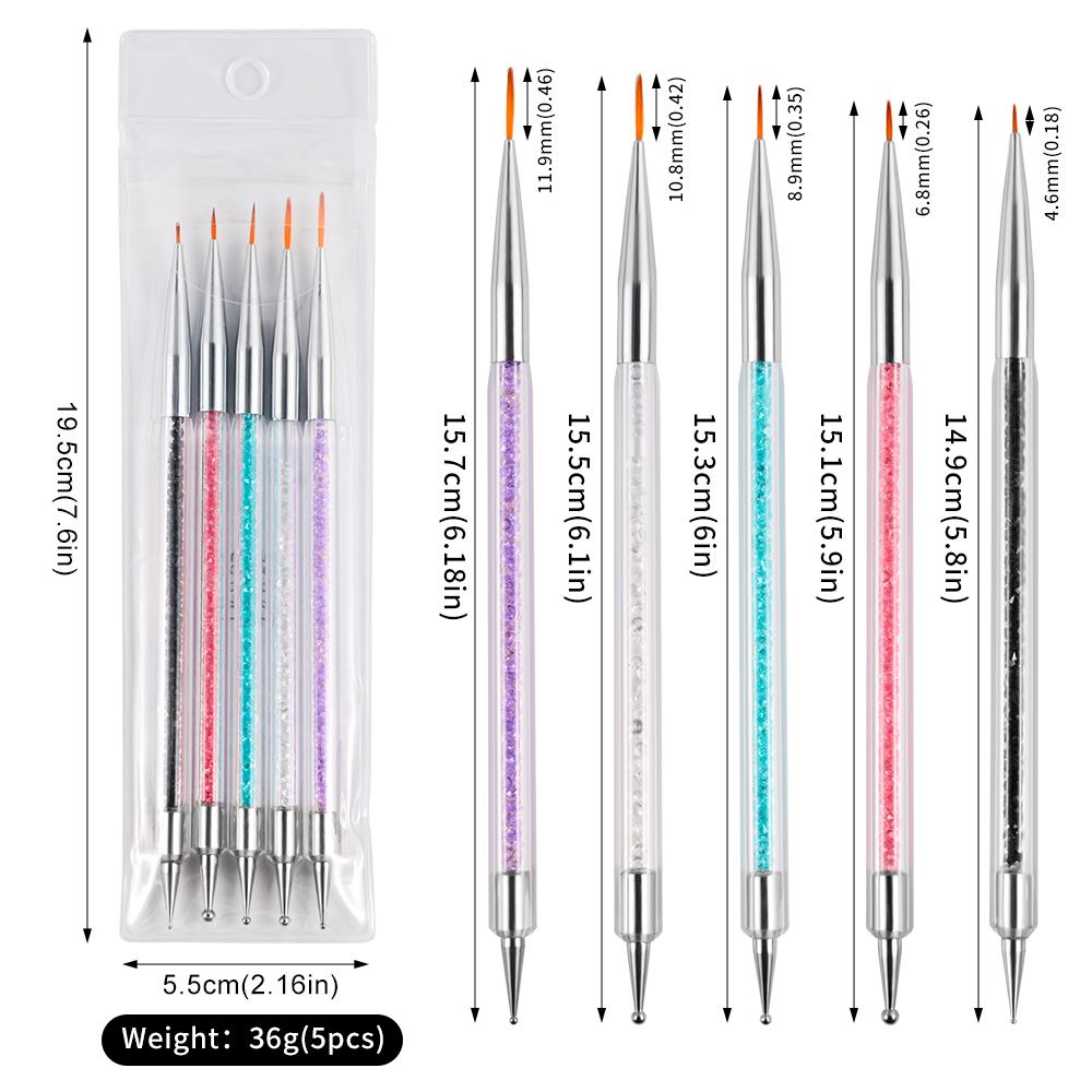 5PCS Stripe Liner Brush Set Nail Painting Pen Dotting Tool Rhinestone Picker Nail Art Accessories for Beauty Health