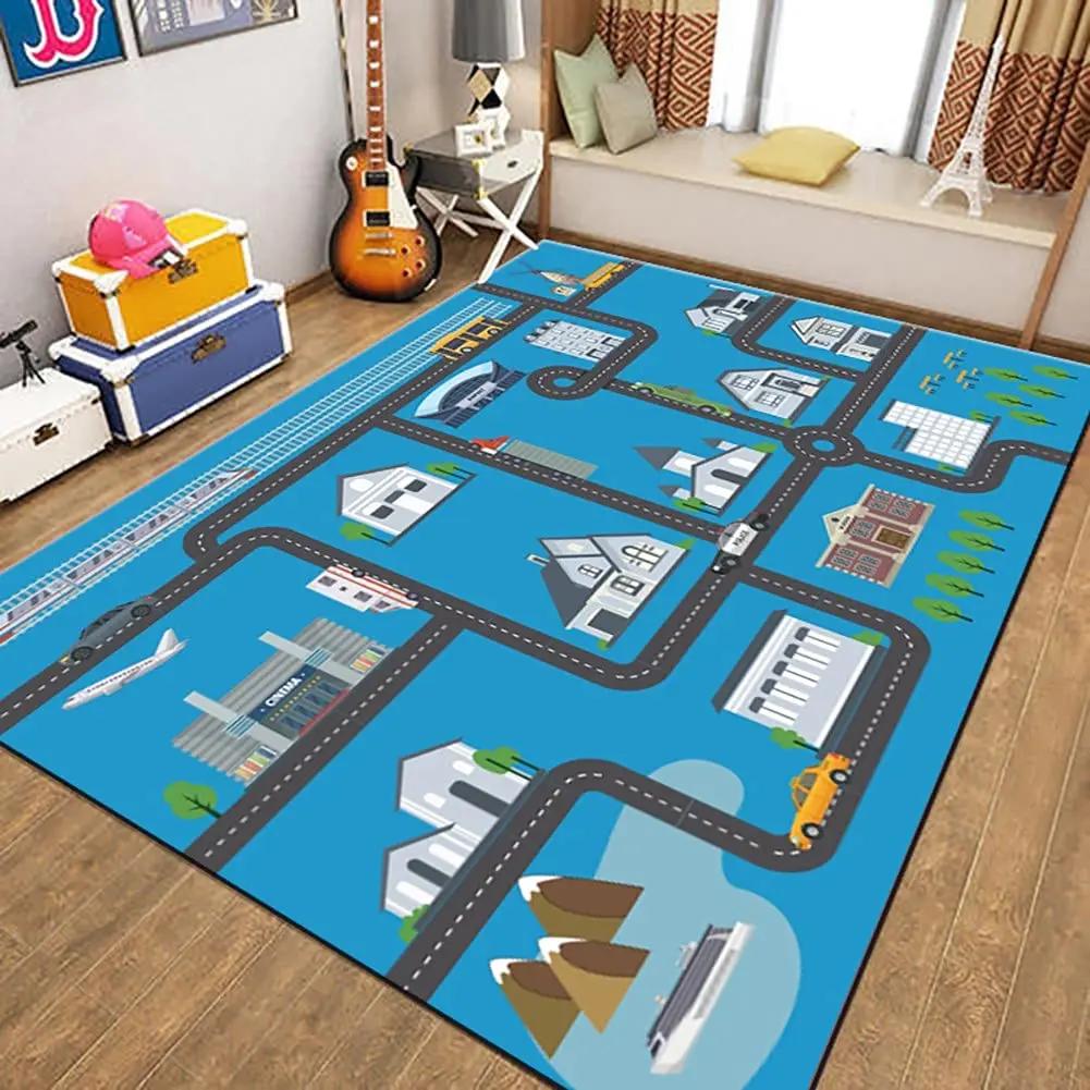 Children's Play Room Carpet , Road and Street Traffic Carpets Puzzle Game Floor Mat for Bath Living Room Baby Room Bedroom Decor